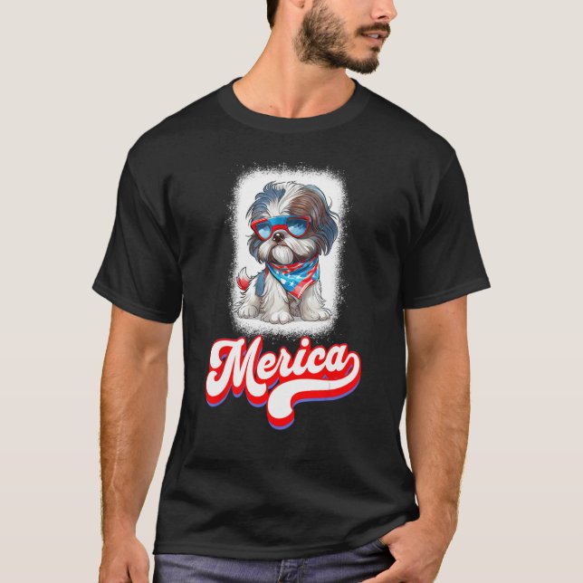 Camiseta 4th Of July Cute Shih Tzu Puppy Dog (Frente)