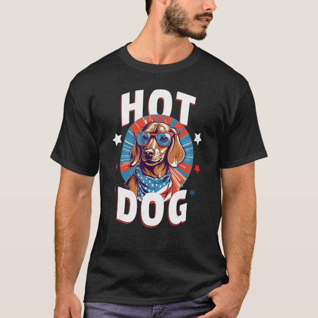 Camiseta 4th of July  Dachsund Weiner Dog Weenie USA Americ (Frente)
