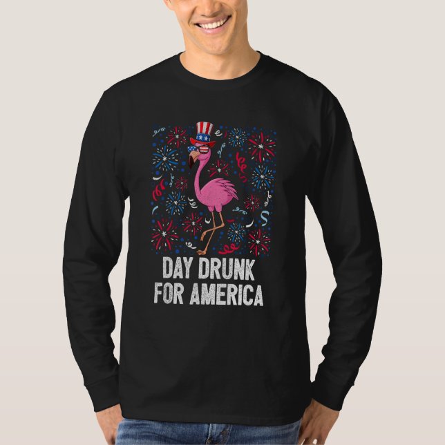 Camiseta 4th Of July Day Drunk Flamingo US Flag Freedom Pat (Frente)