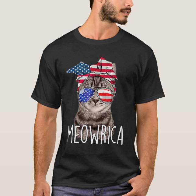 Camiseta 4th Of July Day Of Independence Meowrica meowrica  (Frente)
