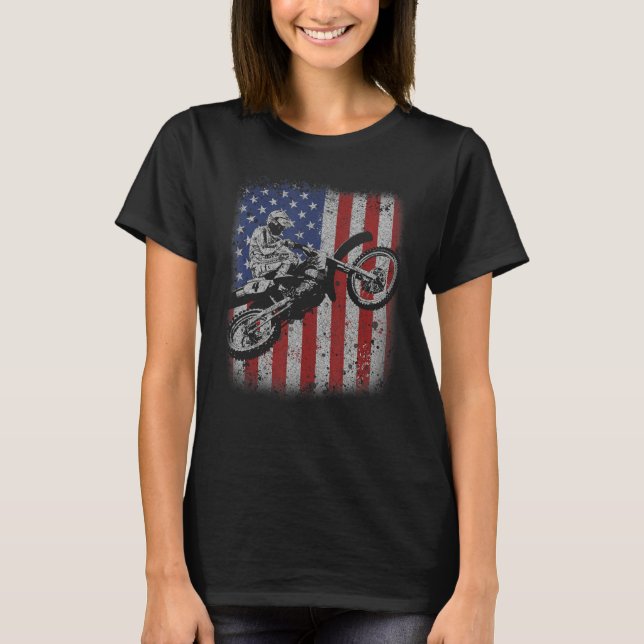 Camiseta 4th of July Dirt Bike Motocross American Flag MX_1 (Frente)