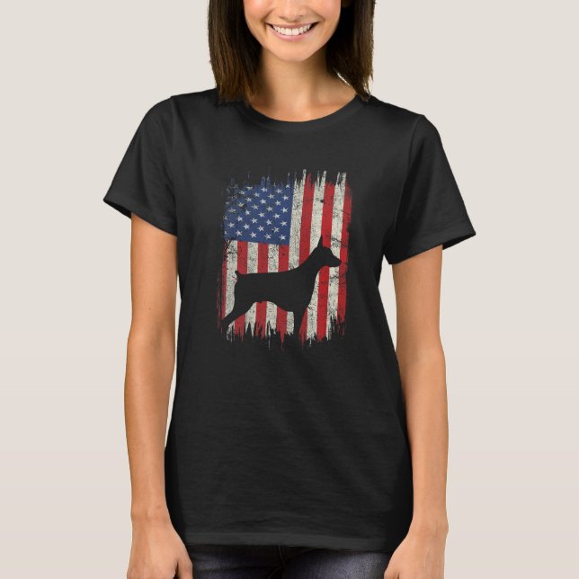 Camiseta 4th Of July Doberman American Flag Patriotic Dog L (Frente)