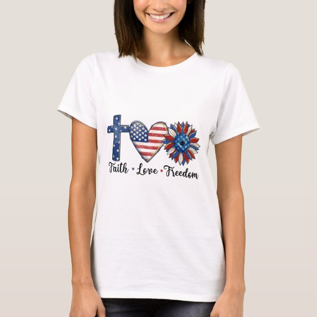 Camiseta 4th of July Faith Love Freedom (Frente)
