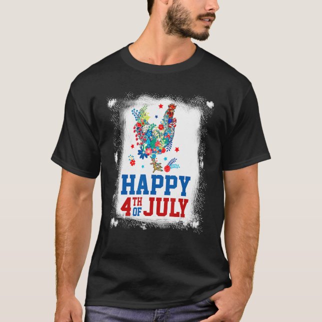 Camiseta 4th Of July Farmer Chicken Flower American Flag Pa (Frente)