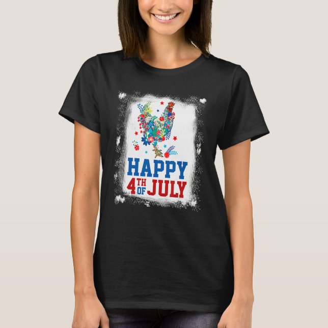 Camiseta 4th Of July Farmer Chicken Flower American Flag Pa (Frente)