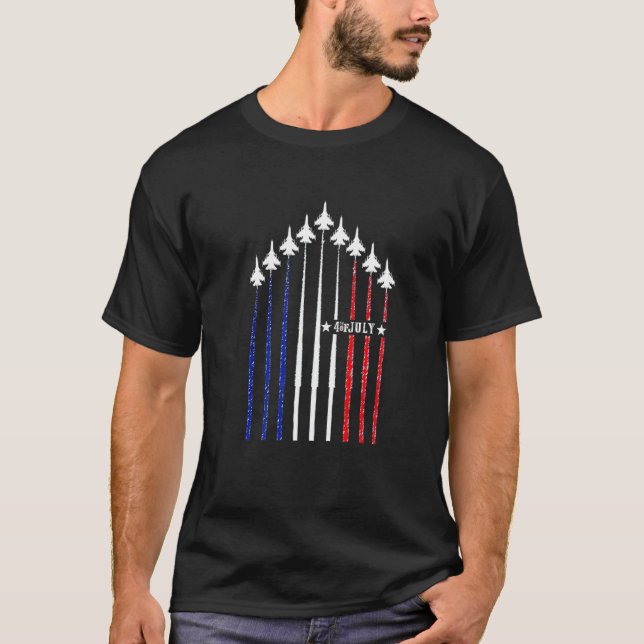 Camiseta 4th Of July Fighter Jet Aircraft Trail Red White B (Frente)