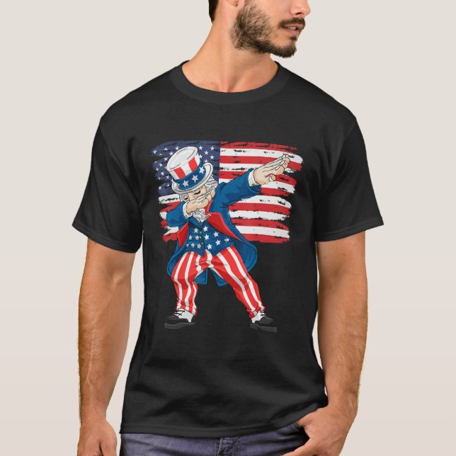 Camiseta 4th Of July  For Kids  Dabbing Uncle Sam Boys Men (Frente)