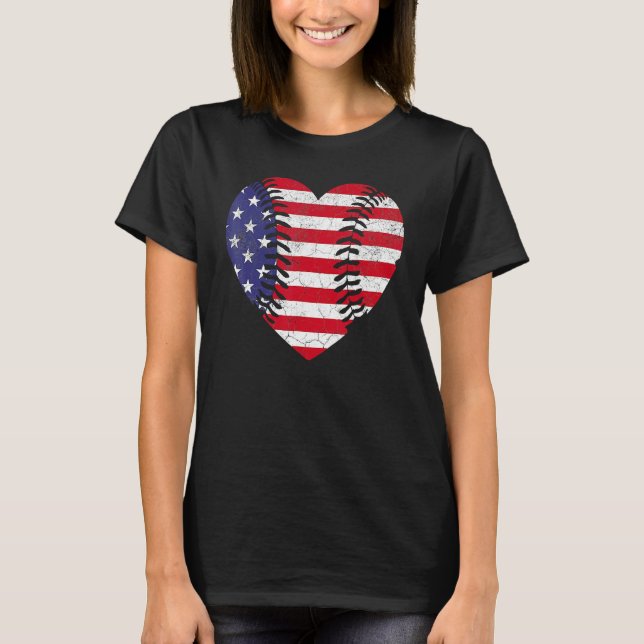 Camiseta 4th Of July   For Women American Flag Baseball Hea (Frente)