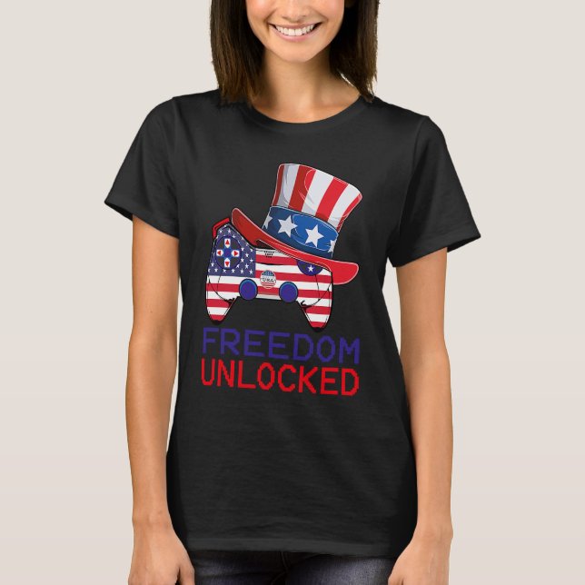 Camiseta 4th Of July Freedom Unlocked Video Game Gamer USA  (Frente)