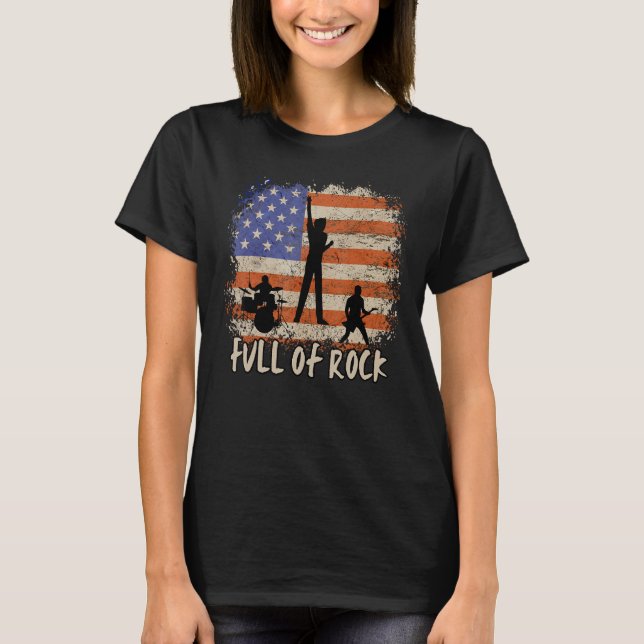 Camiseta 4th Of July Full Of Rock USA Flag Guitarist Rocker (Frente)