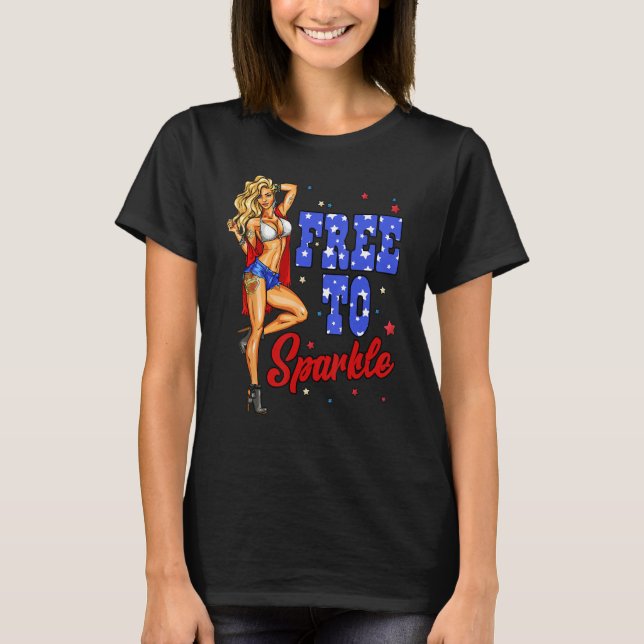 Camiseta 4th Of July Girl Free To Sparkle American Flag Pat (Frente)