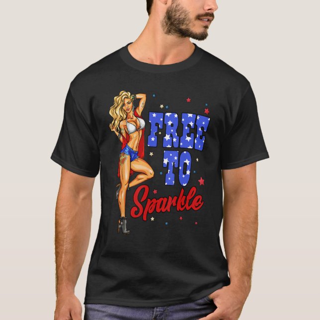 Camiseta 4th Of July Girl Free To Sparkle American Flag Pat (Frente)