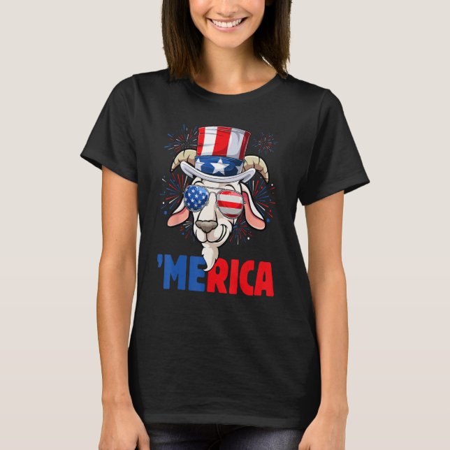 Camiseta 4th of July  Goat Men Women USA Flag Goat (Frente)