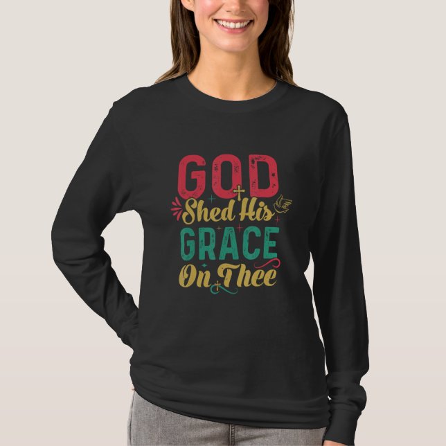 Camiseta 4th Of July Groovy Patriotic God Shed His Grace On (Frente)