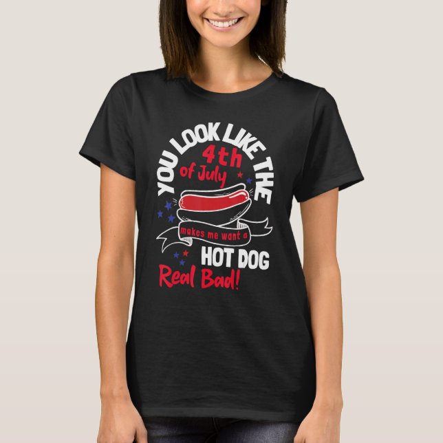 Camiseta 4th Of July Hot Dog Tees Patriotic America (Frente)