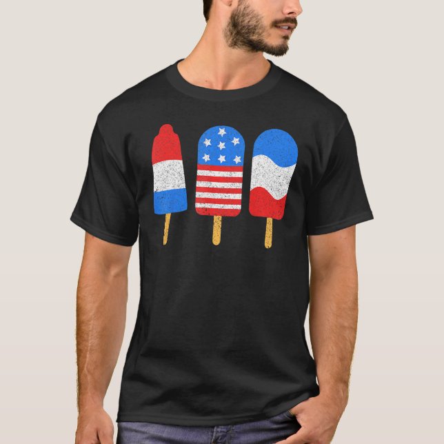 Camiseta 4th Of July Ice Pops Red White Blue American Flag  (Frente)