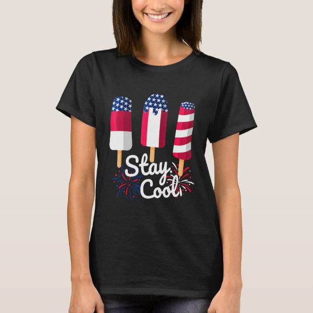 Camiseta 4th Of July Ice Pops Red White Blue American Flag  (Frente)