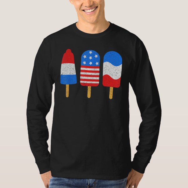 Camiseta 4th Of July Ice Pops Red White Blue American Flag  (Frente)