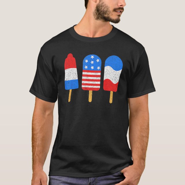 Camiseta 4th Of July Ice Pops Red White Blue American Flag  (Frente)