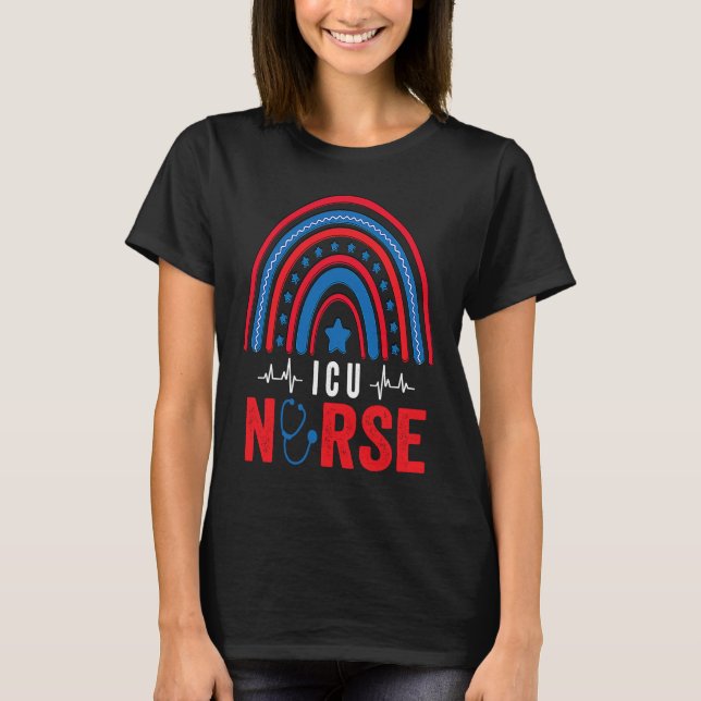 Camiseta 4th Of July ICU Nurse Rainbow Patriotic ICU Nurse (Frente)