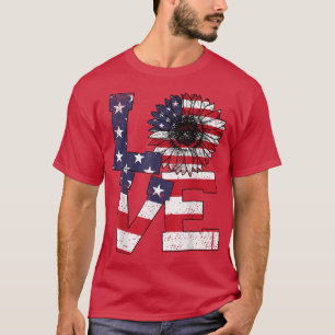 Camiseta 4th Of July Love Sunflower Patriotic American Flag