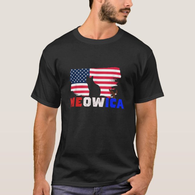 Camiseta 4th Of July Meowica American Flag Patriotic Cat  (Frente)