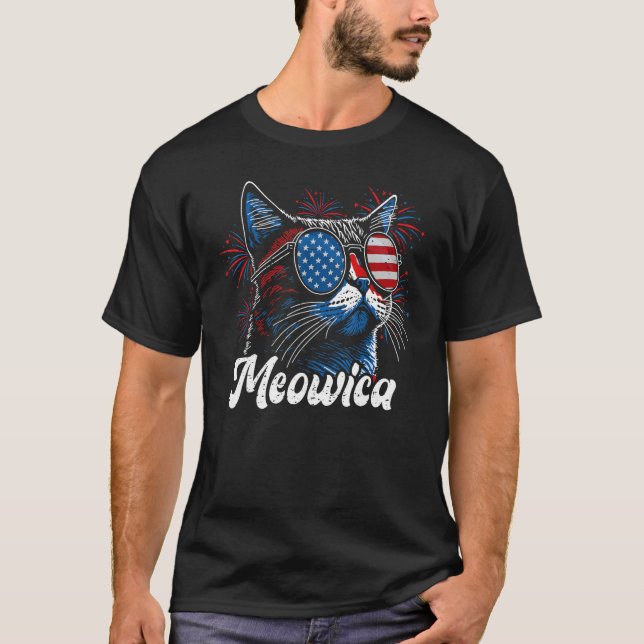 Camiseta 4th of July Meowica Kitty Ca Sunglasses American F (Frente)