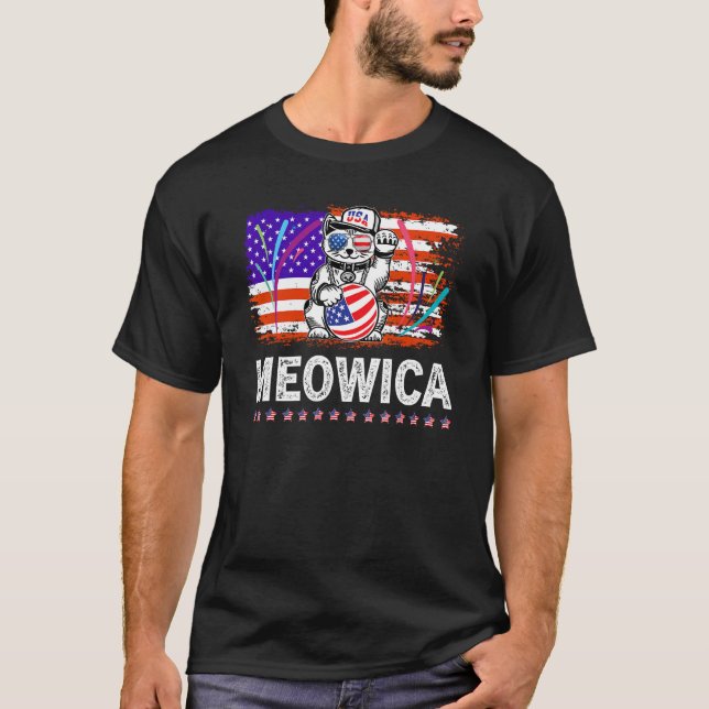 Camiseta 4th of July Meowica Kitty for Cat Lovers American  (Frente)