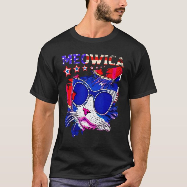 Camiseta 4th Of July Meowica Retro Cat American Flag USA Pa (Frente)