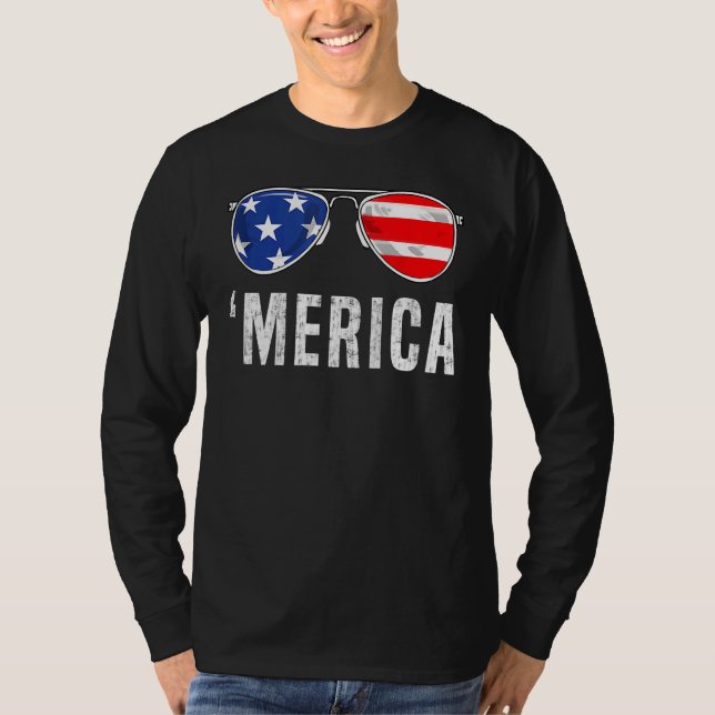 Camiseta 4th Of July Merica American Flag Sunglasses Boys G (Frente)