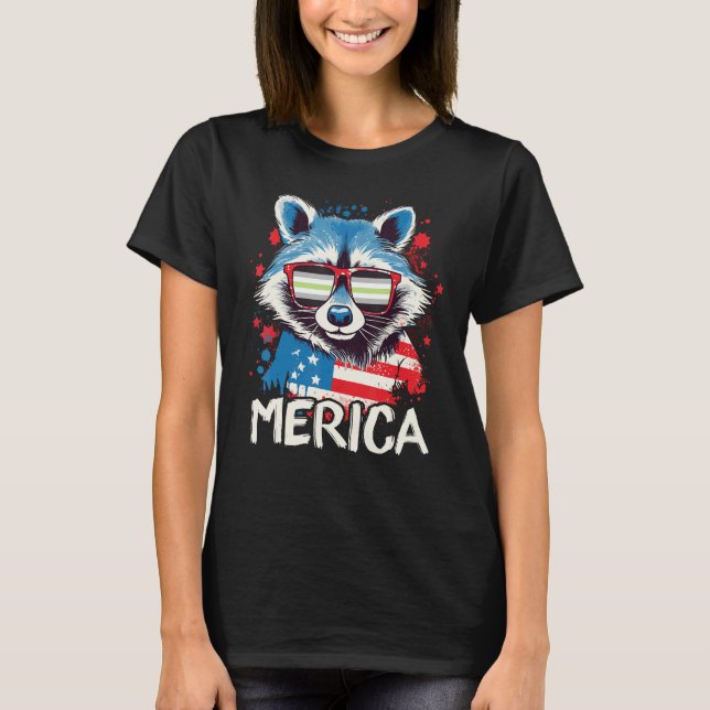 Camiseta 4th Of July Merica Raccoon Agender Sunglasses Flag (Frente)