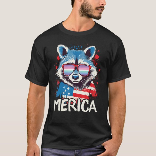 Camiseta 4th Of July Merica  Raccoon Genderfrith Sunglasses (Frente)