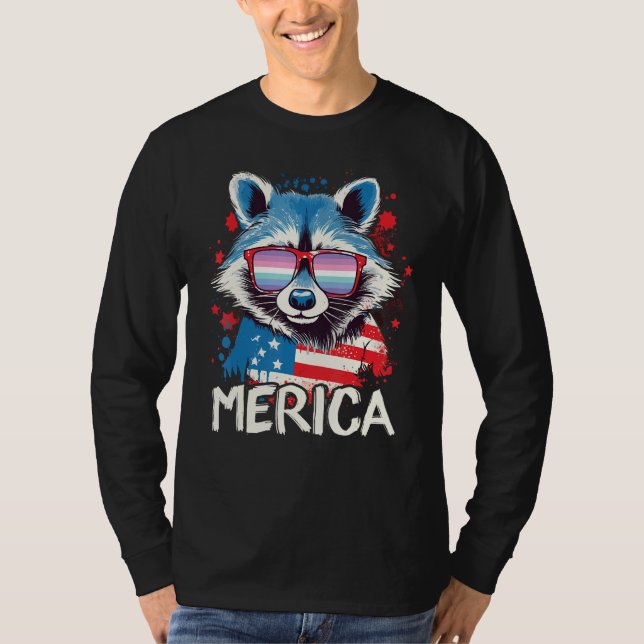 Camiseta 4th Of July Merica  Raccoon Genderfrith Sunglasses (Frente)