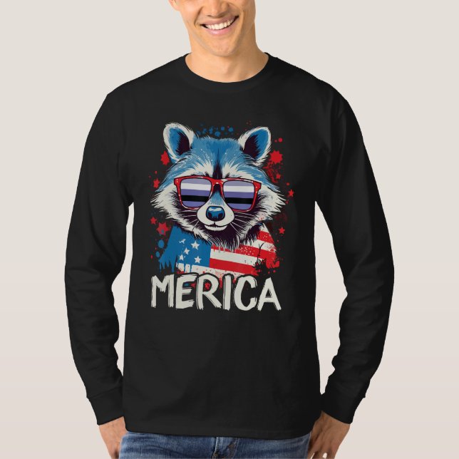 Camiseta 4th Of July Merica Raccoon Perifluid Sunglasses Fl (Frente)
