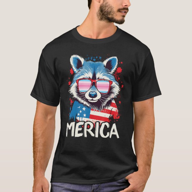 Camiseta 4th Of July Merica  Raccoon Transfeminine Sunglass (Frente)