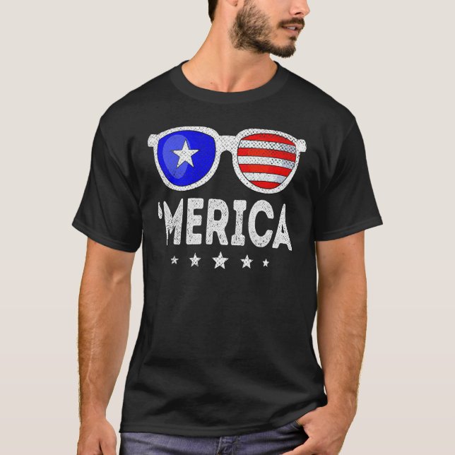 Camiseta 4th Of July MERICA Sunglasses All America USA Flag (Frente)