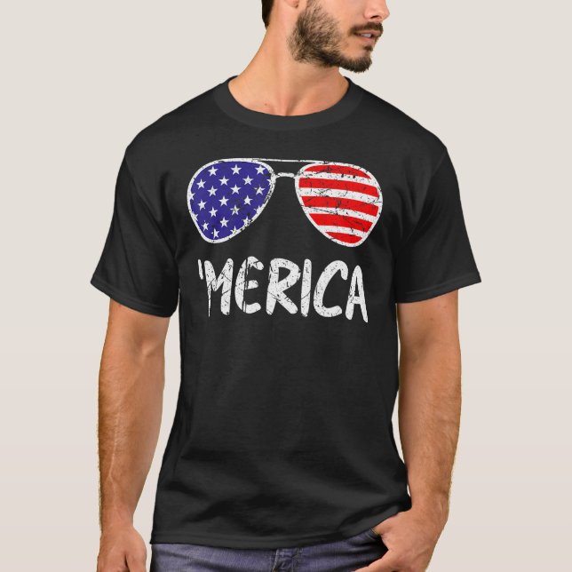 Camiseta 4th Of July MERICA Sunglasses All America USA Flag (Frente)