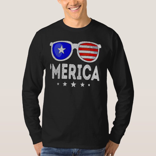 Camiseta 4th Of July MERICA Sunglasses All America USA Flag (Frente)