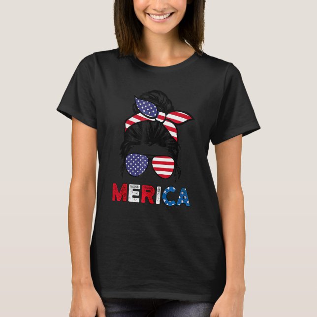 Camiseta 4th Of July Merica Sunglasses Classy Mom Life Mess (Frente)