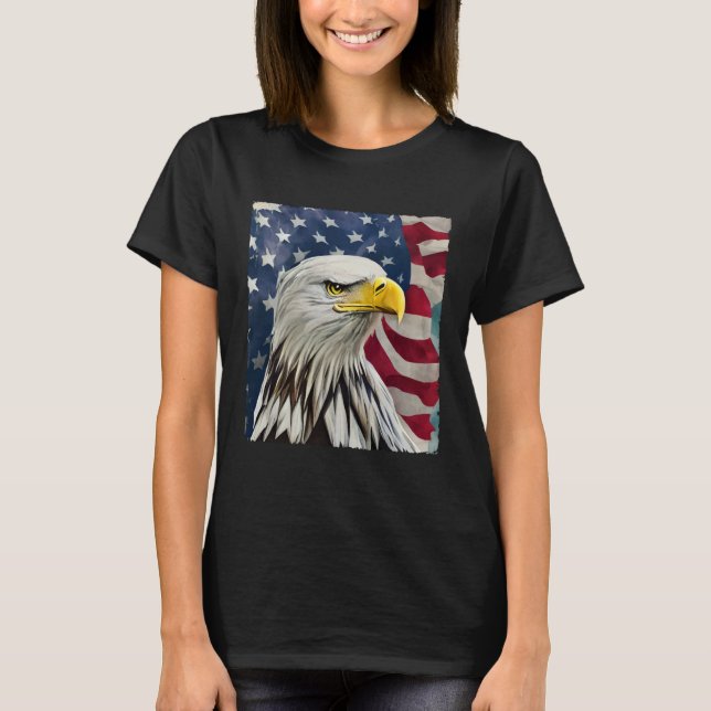Camiseta 4th of July Painting Bald Eagle American Flag USA  (Frente)