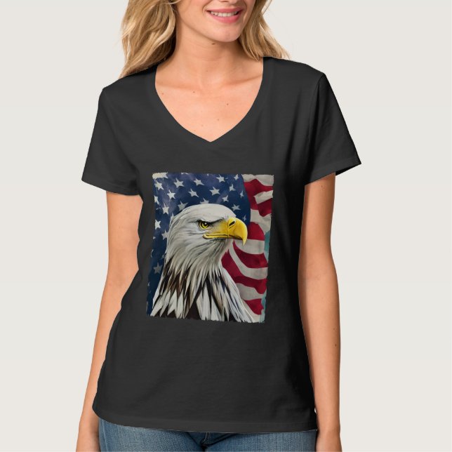 Camiseta 4th of July Painting Bald Eagle American Flag USA  (Frente)