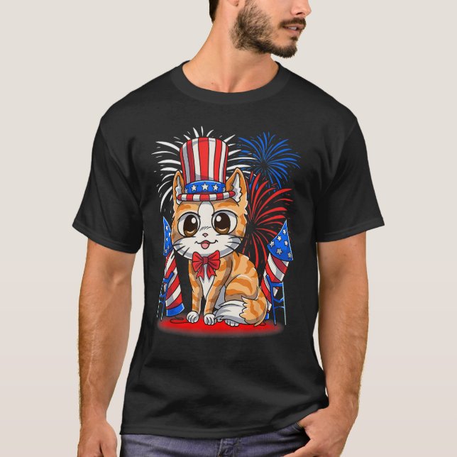 Camiseta 4th of July Patriotic Cat  American Flag Meowica C (Frente)
