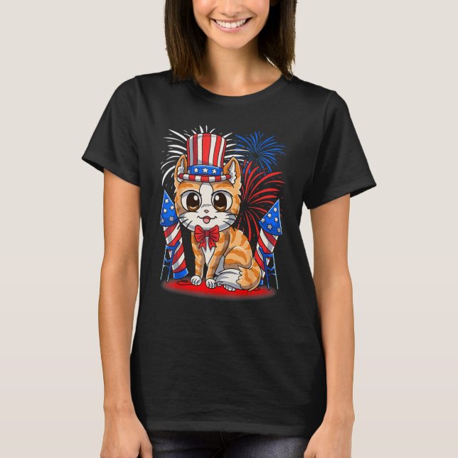 Camiseta 4th of July Patriotic Cat  American Flag Meowica C (Frente)