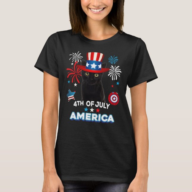 Camiseta 4th Of July Patriotic Day Black Cat Independence D (Frente)