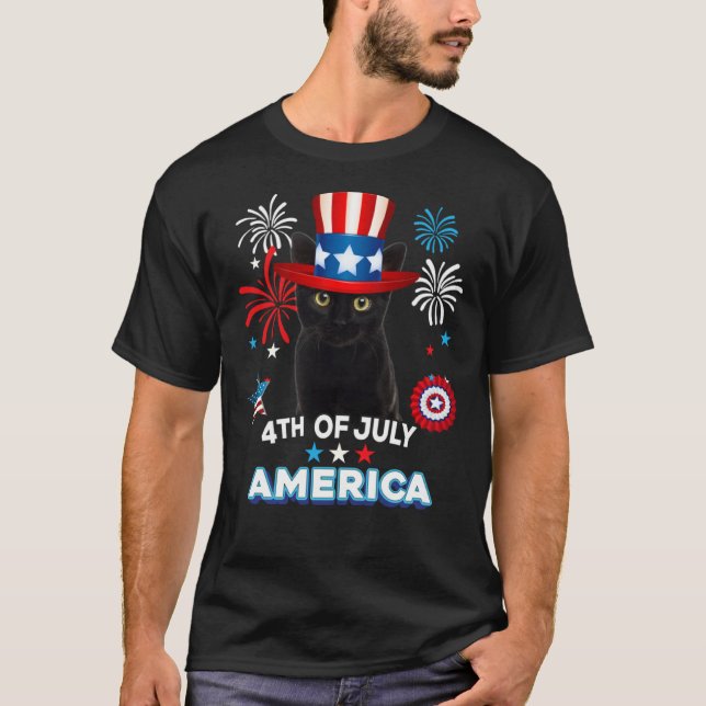 Camiseta 4th Of July Patriotic Day Black Cat Independence D (Frente)