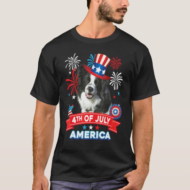 Camiseta 4th Of July Patriotic Day Border Collie Dog Indepe (Frente)