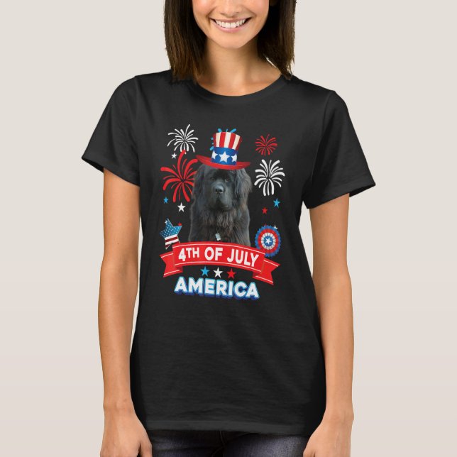 Camiseta 4th Of July Patriotic Day Newfoundland Dog Indepen (Frente)