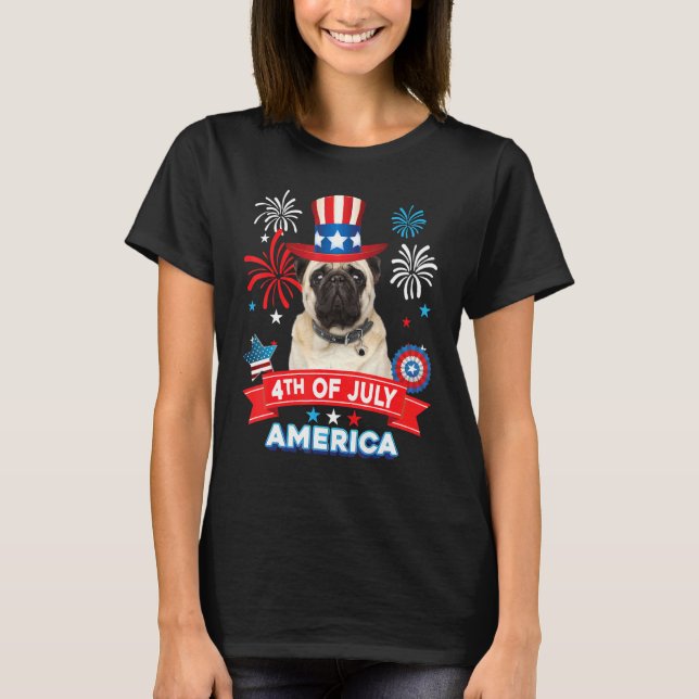 Camiseta 4th Of July Patriotic Day Pug Dog Independence Hap (Frente)