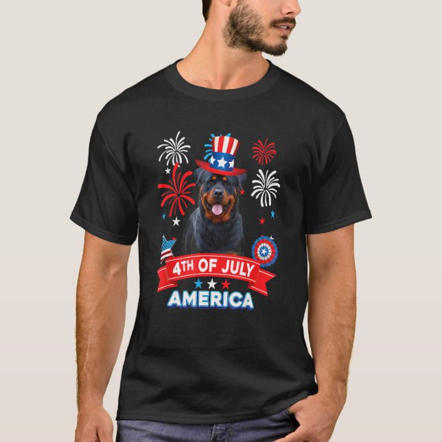 Camiseta 4th Of July Patriotic Day Rottweiler Dog Independe (Frente)