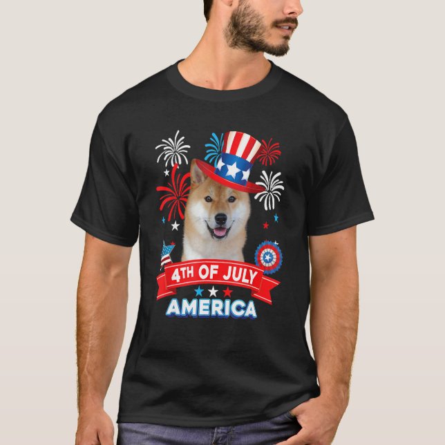 Camiseta 4th Of July Patriotic Day Shiba Inu Dog Independen (Frente)
